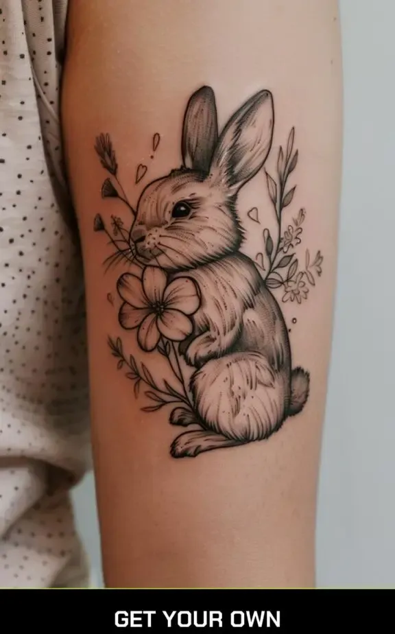 rabbit and flower tattoo idea
