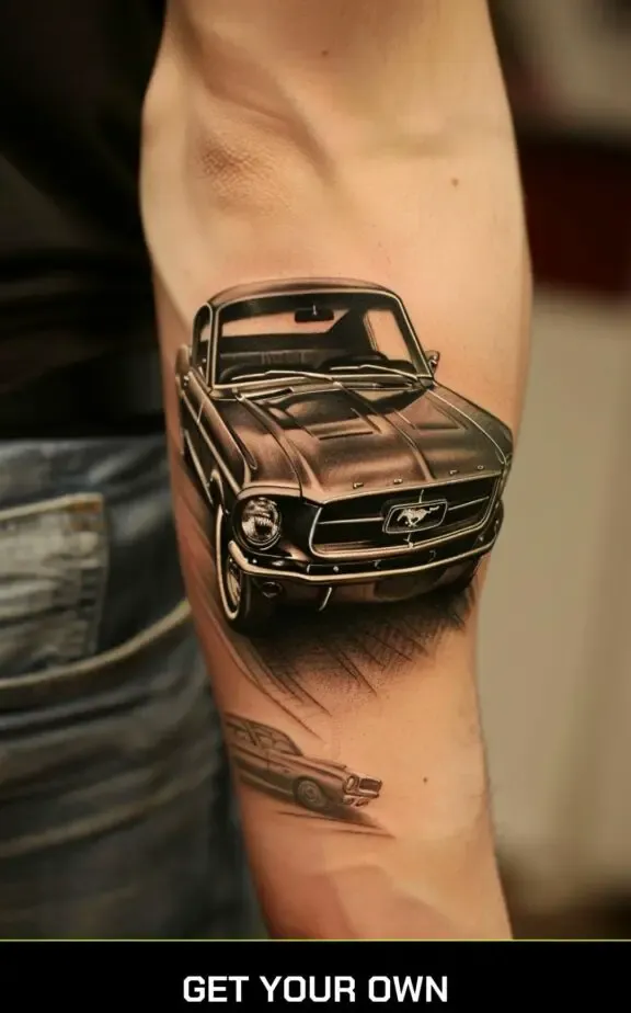 ford challenger realistic car tattoo 