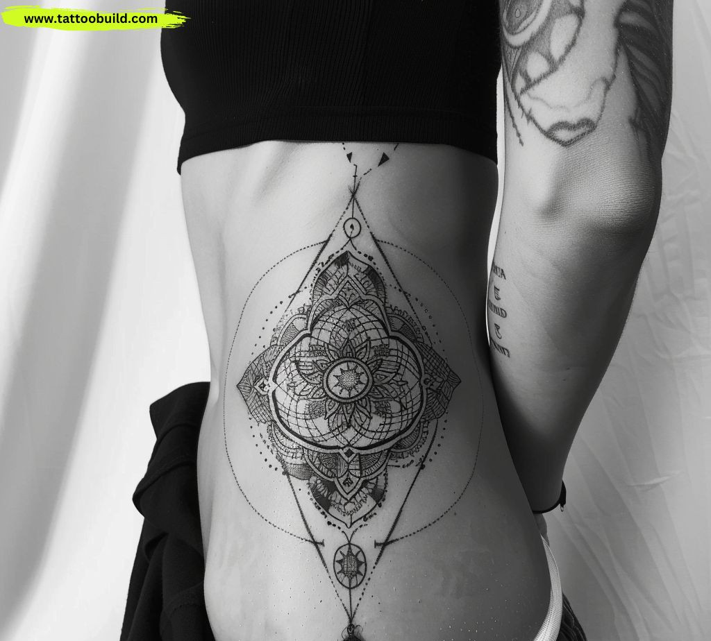 geometric side body tattoos for females