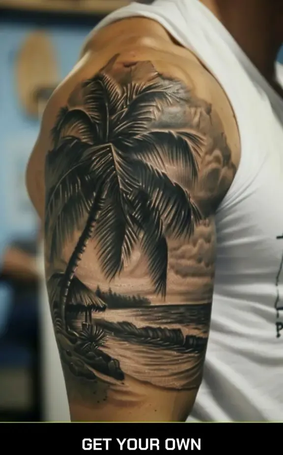 beach scene realism tattoo design