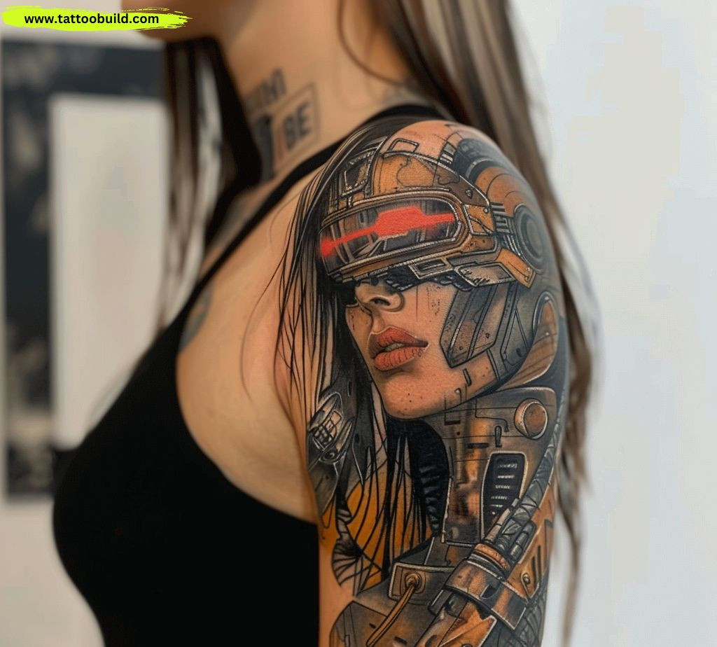 cyberpunk sleeve tattoo for women
