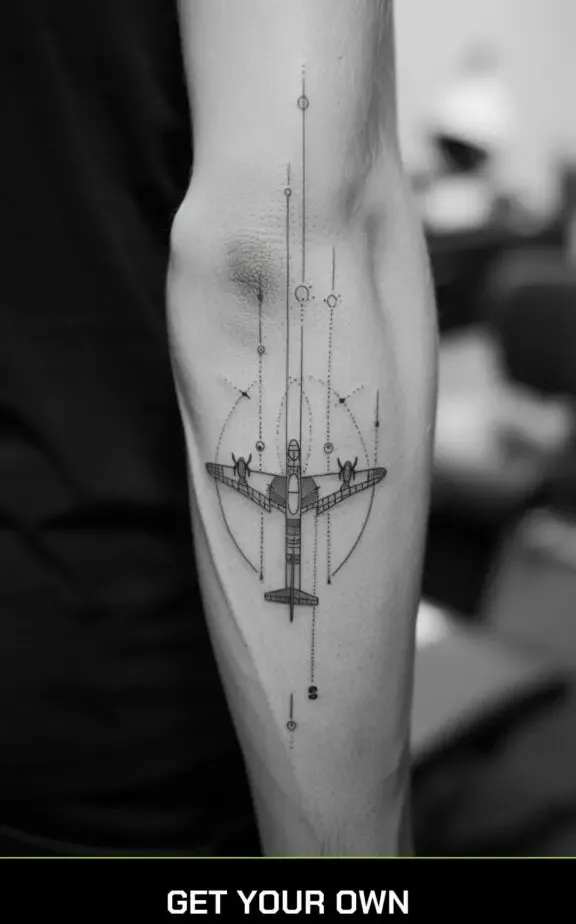 geometric airplane tattoo on the arm