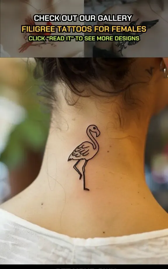 flamingo bird tattoo on neck female