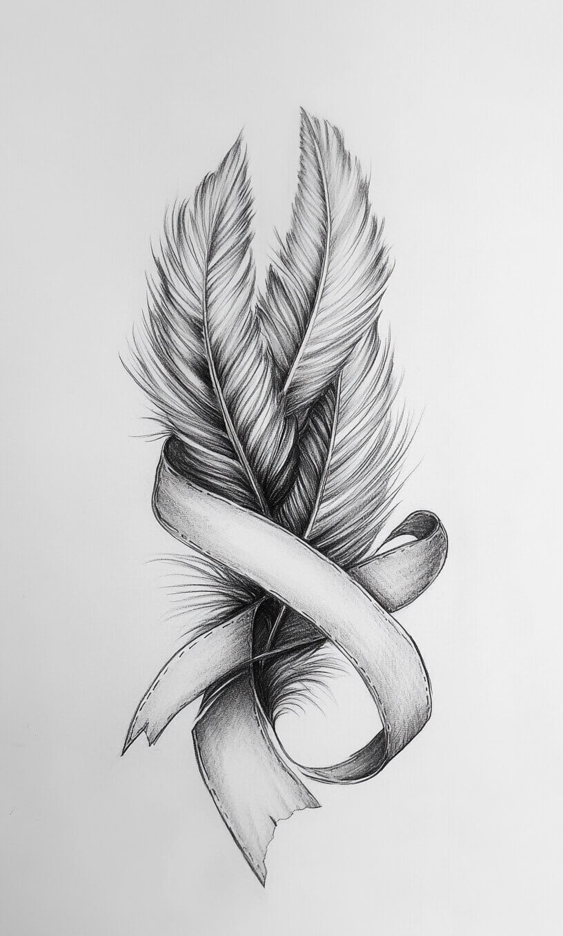 cancer ribbon feather tattoo drawing-24
