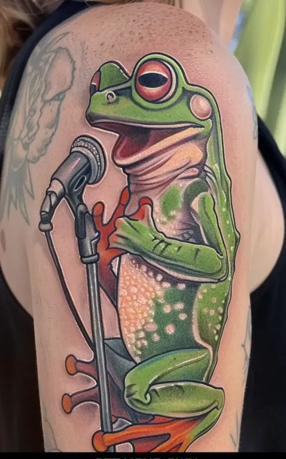 frog bicep tattoo for female 