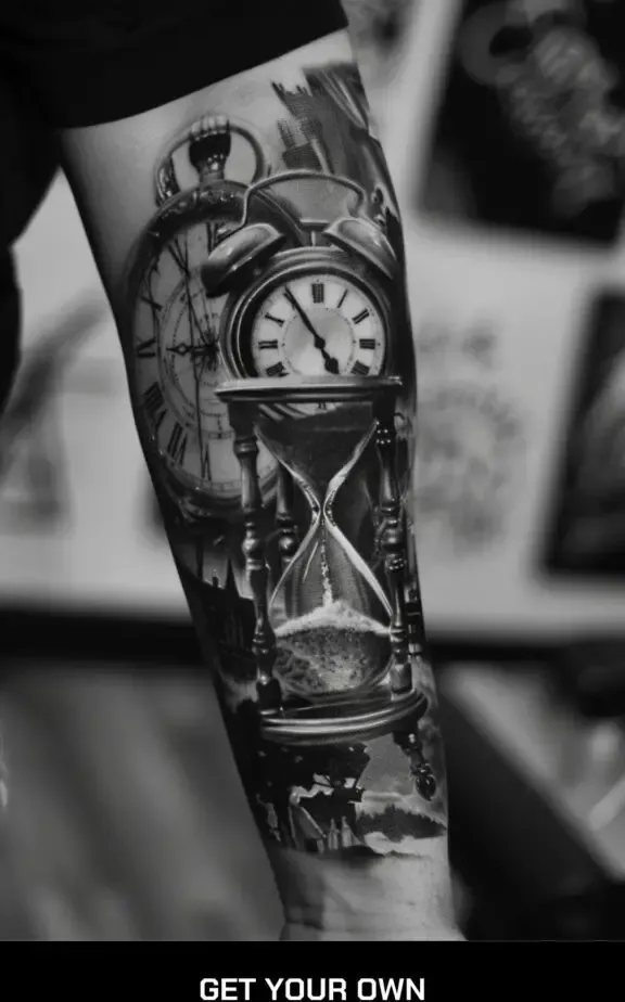 hourglass and skull tattoo