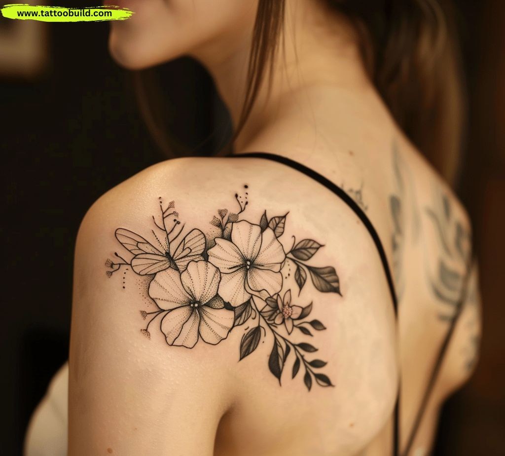 floral back shoulder tattoo for females