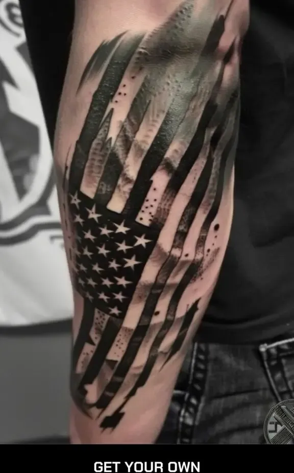 American flag and cross tattoo