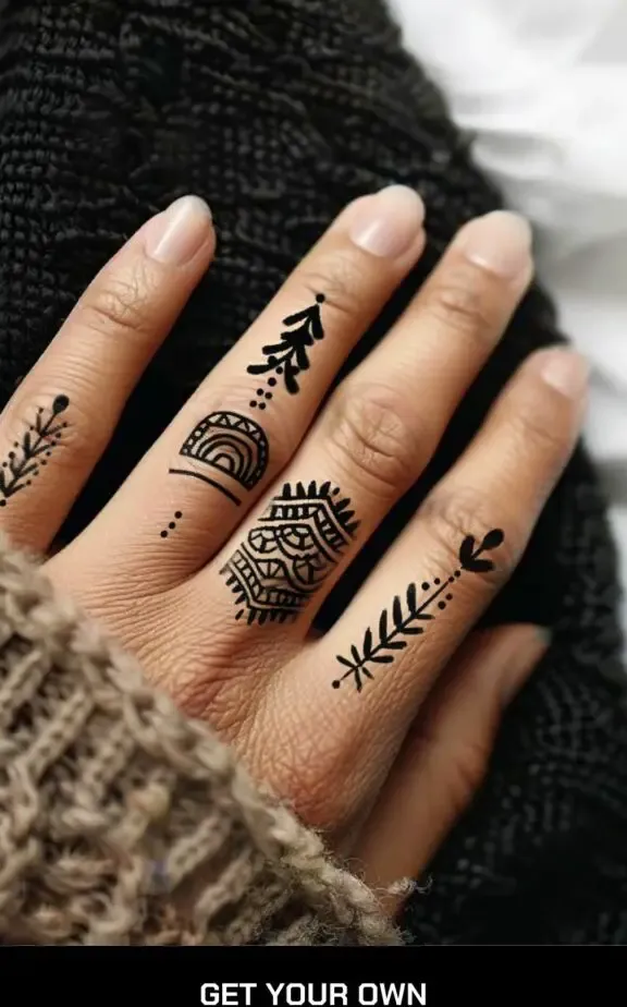 tribal pattern finger tattoo for women