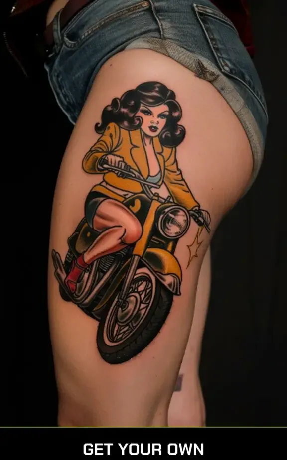 motorcycle and pin-up girl tattoo