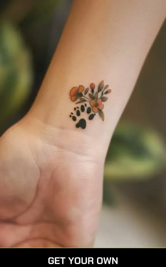 cat paw and flower tattoo