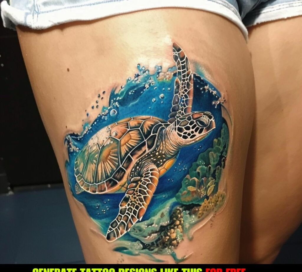 thigh sea turtle tattoo