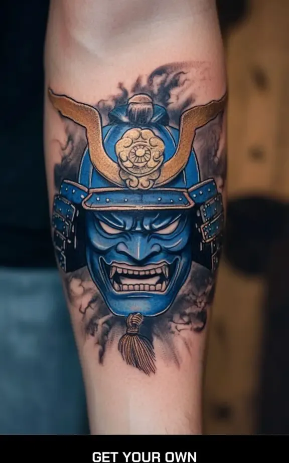blue mask samurai tattoo
