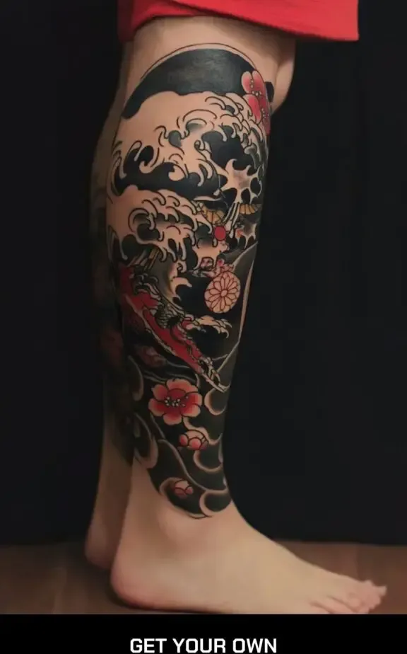 Yukuza Japanese Style Leg Art Tattoo Design