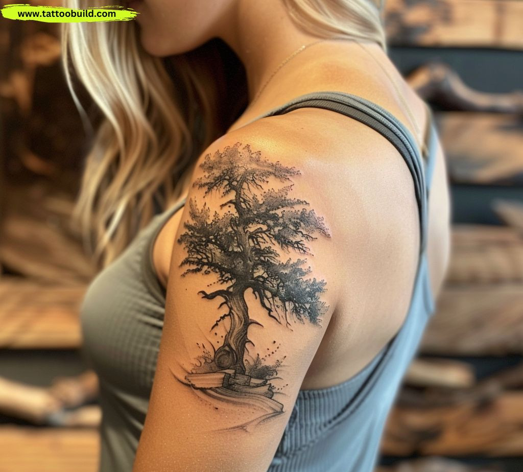 classy tree shoulder tattoos for female