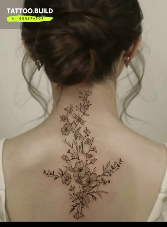 Flower Woman's Neck Tattoo