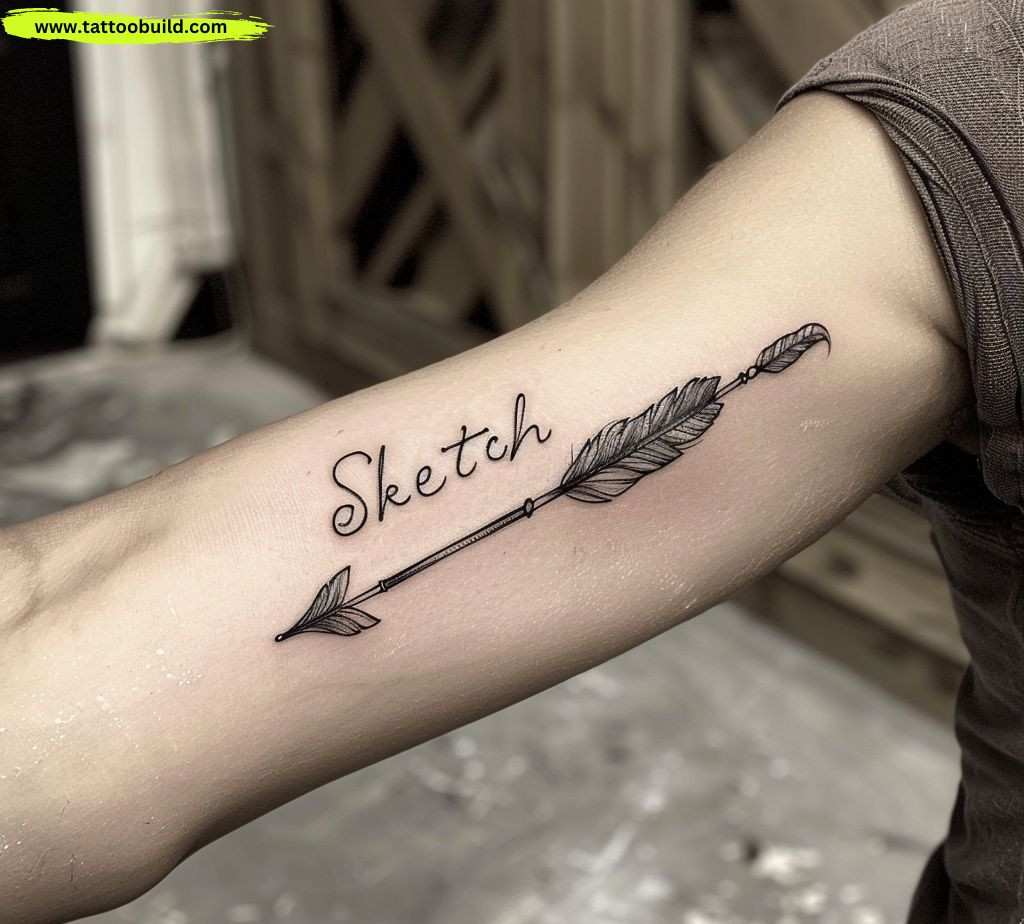 minimalist arrow and feather tattoo for women