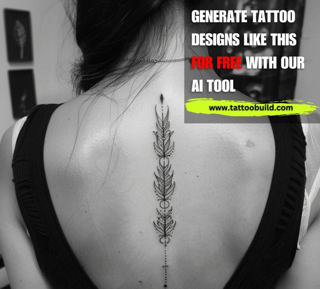 feather fine line spine tattoo