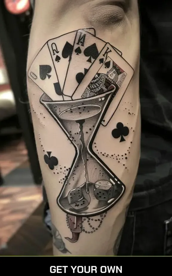 poker cards in hourglass tattoo design
