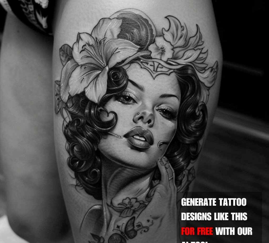 Black and white pin up girl tattoo