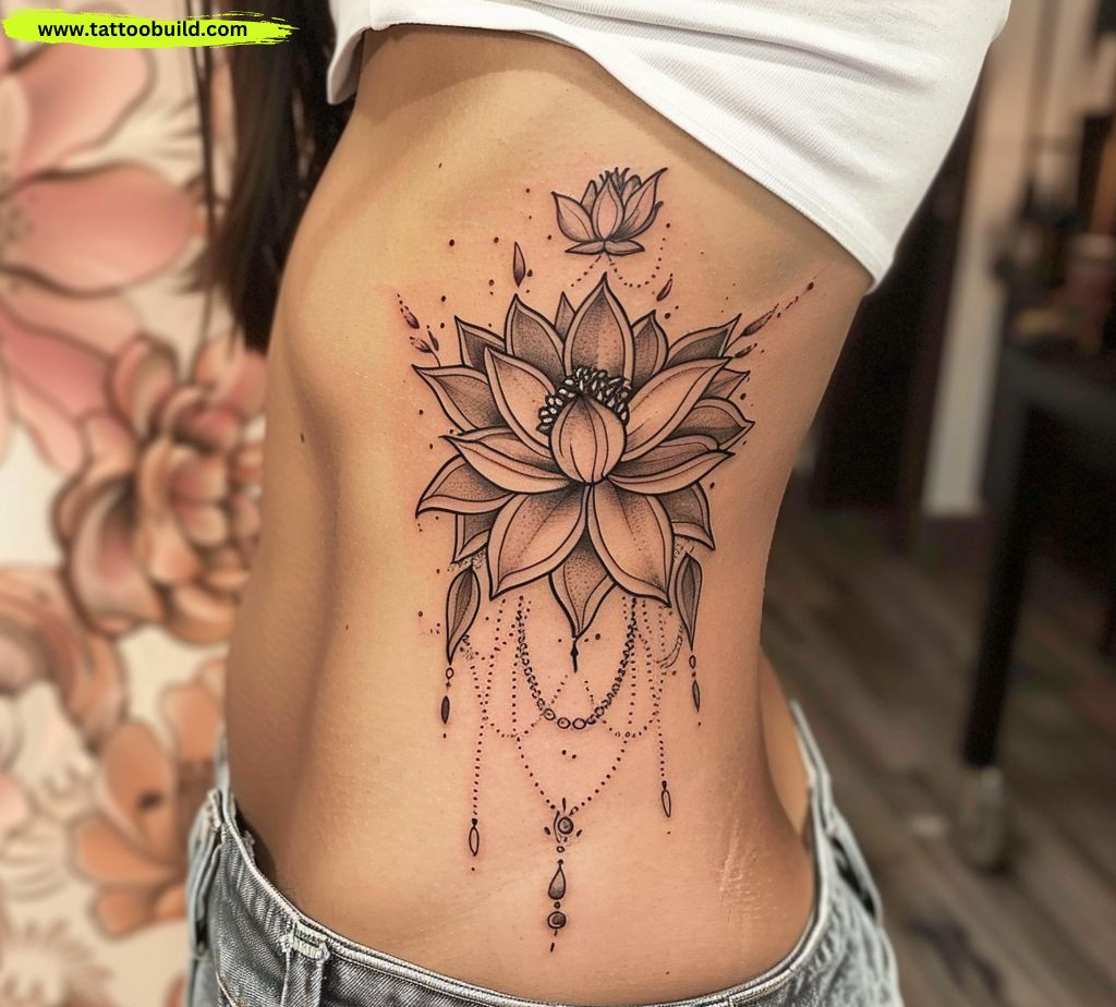 lotus rib tattoos for women