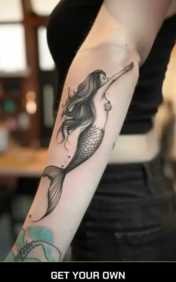 black and gray mermaid tattoo idea