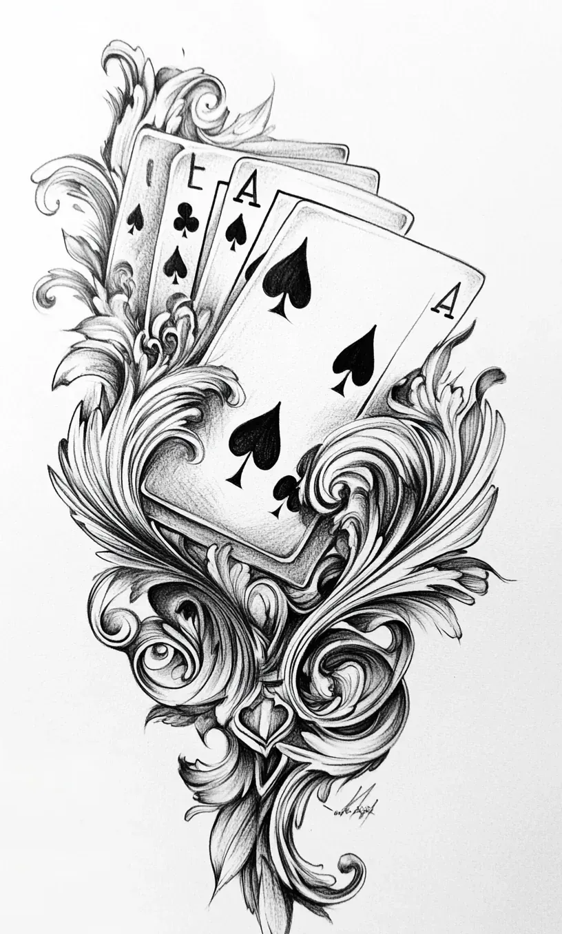 Playing Cards Tattoo Drawing-11