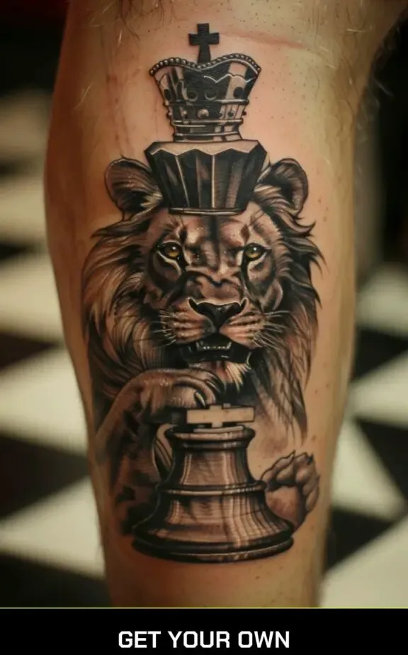 chess and lion realistic tattoo