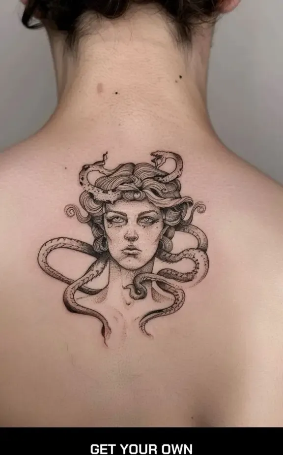 simple medusa tattoo on the back
