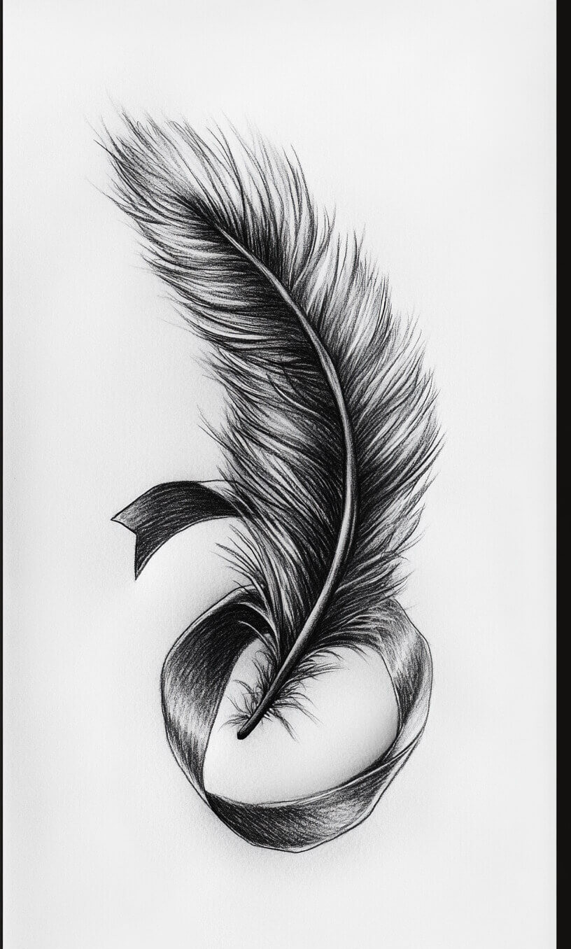 cancer ribbon feather tattoo drawing-4