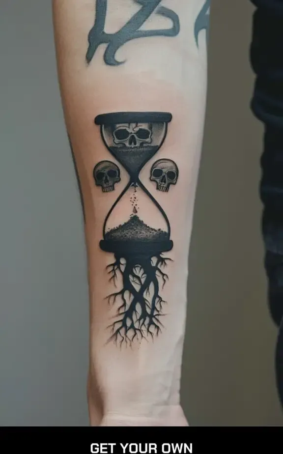 hourglass and skull tattoo