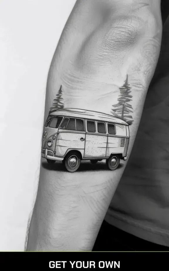 camping tattoo idea: camper van tattoo