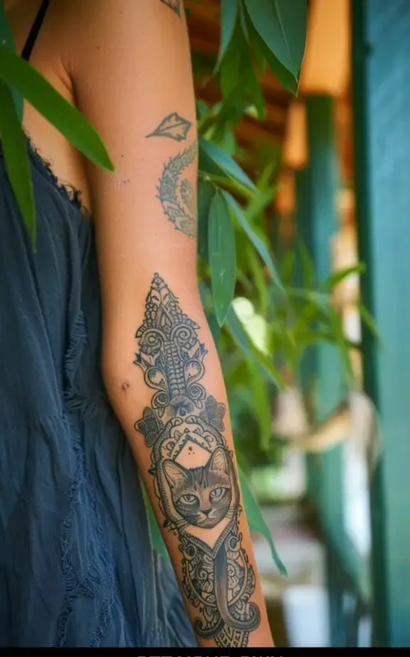 Filigree cat tattoo for females