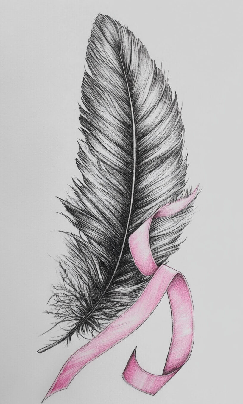 cancer ribbon feather tattoo drawing-33
