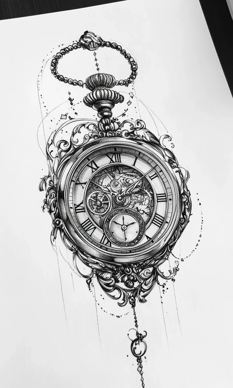 Pocket Watch Tattoo Drawing-24