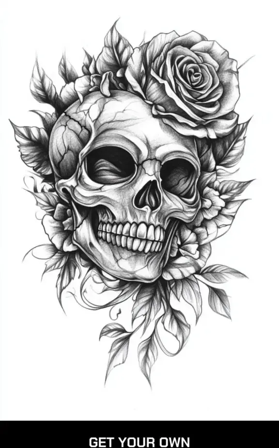 rose and skull chicano tattoo stencil 