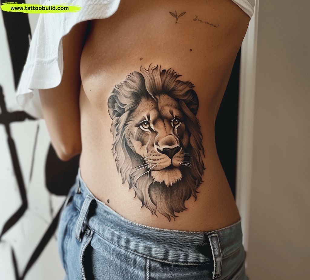 lion rib tattoos for women