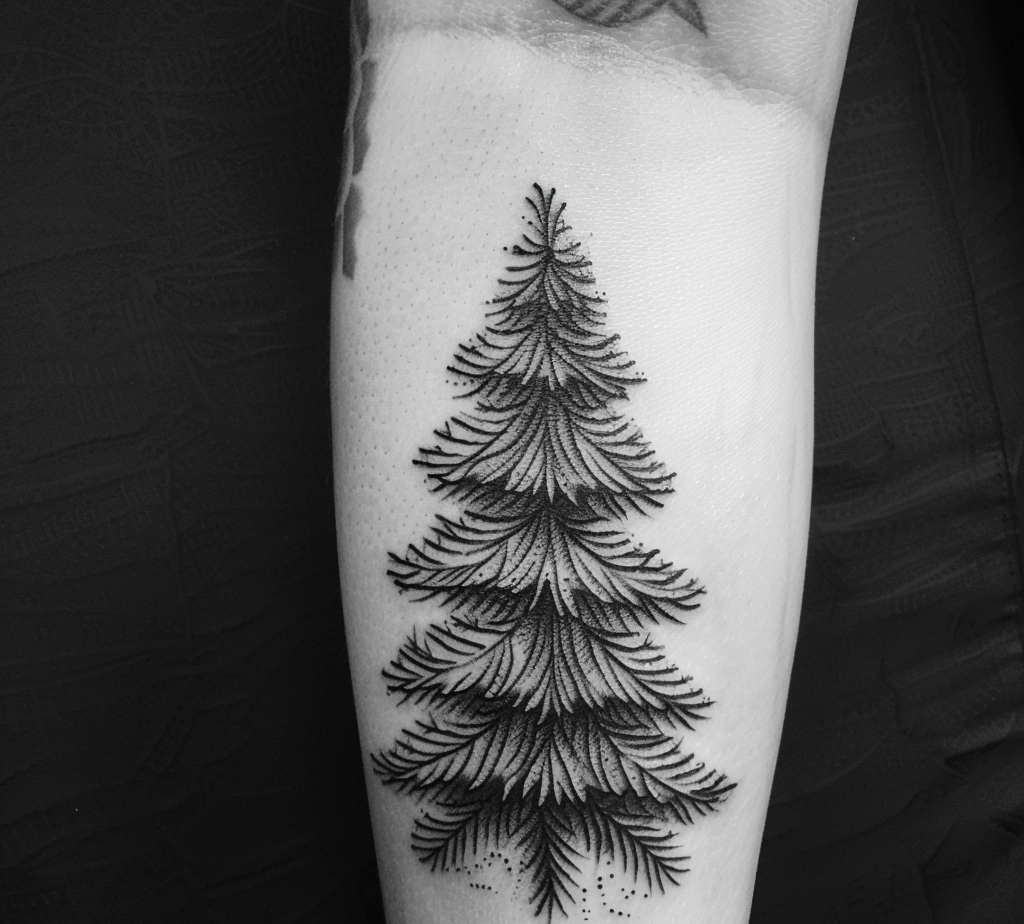minimalist christmas tree black and white christmas tattoo ideas
