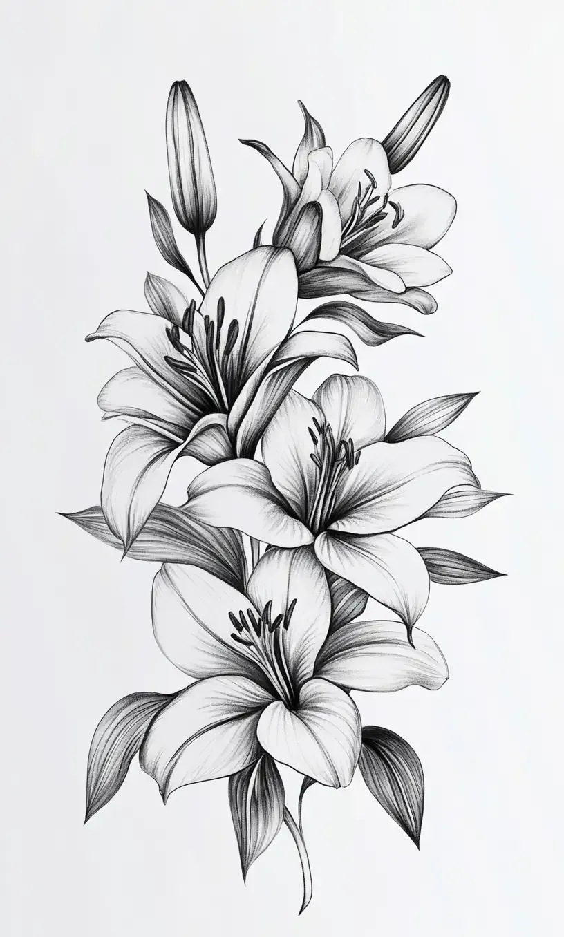 Lily Flower Tattoo Drawing-10