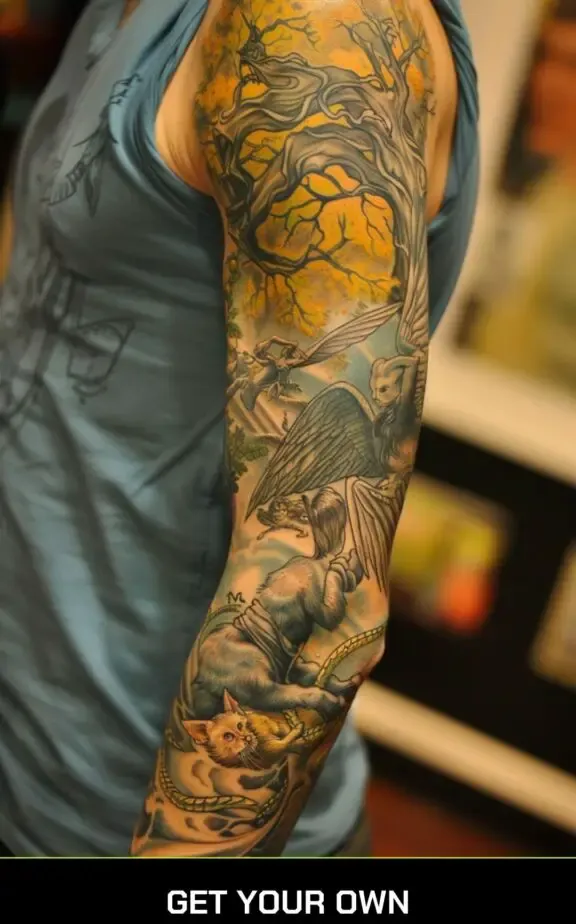 mythology and fantasy sleeve tattoo