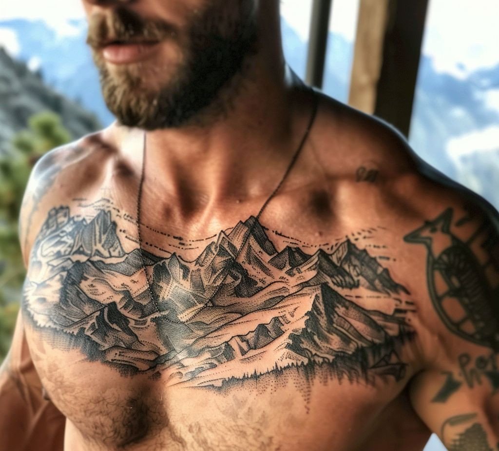 mountain tattoo on the chest means strength and courage