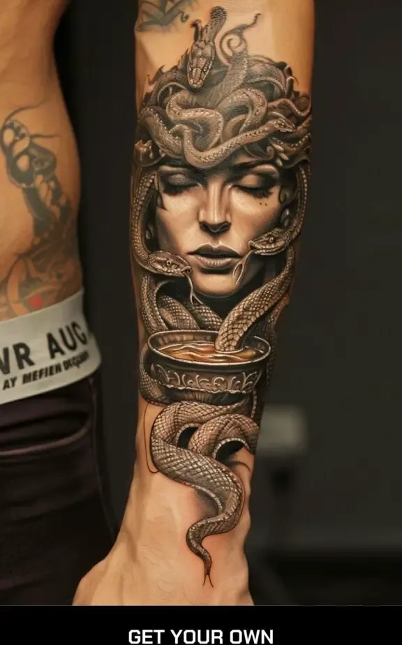 Medusa and gold tattoo
