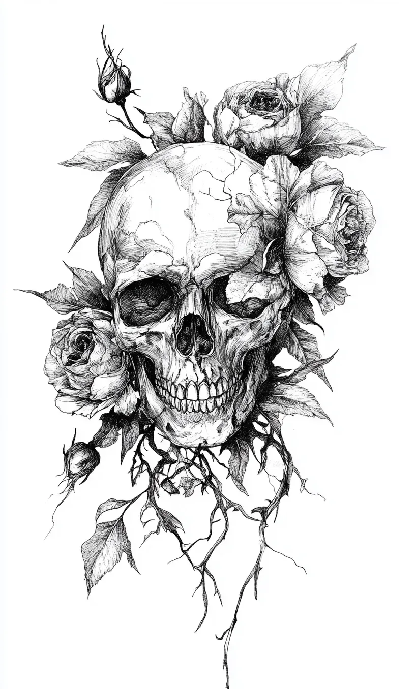 Skull Rose Tattoo Drawing-7