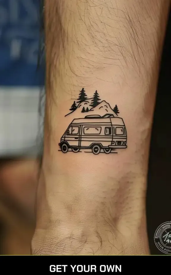 camping tattoo idea: camper van tattoo