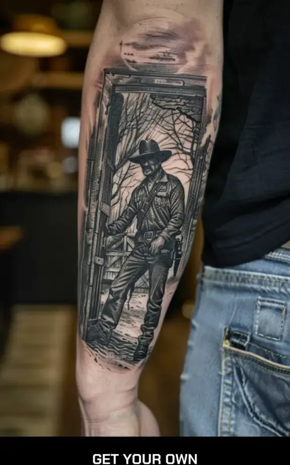 cowboy and saloon tattoo