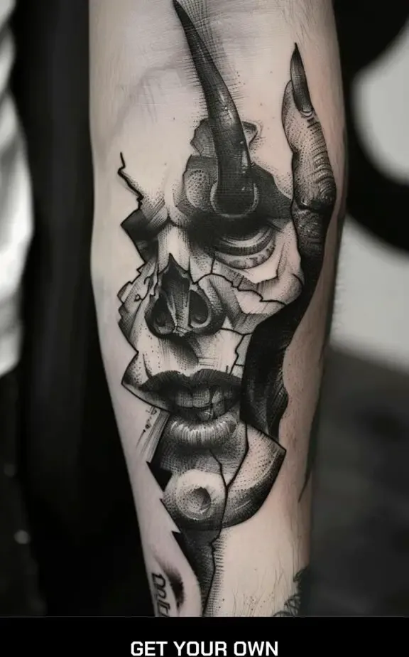fragmented demon face tattoo