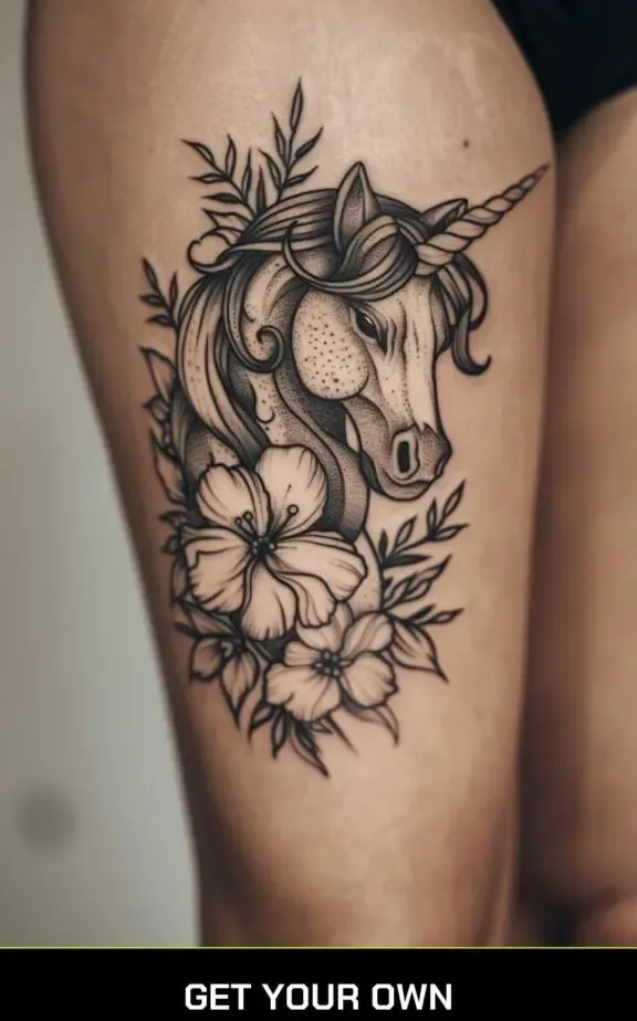 unicorn black work tattoo idea