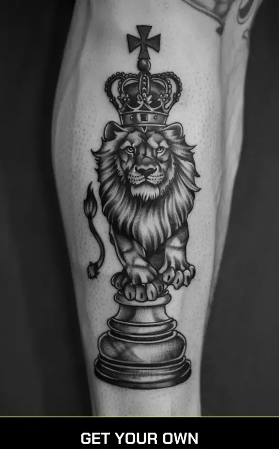 chess piece and lion tattoo