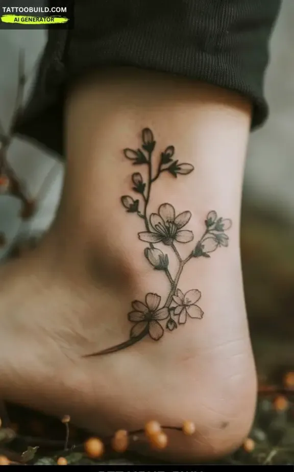 Cherry blossom ankle tattoo