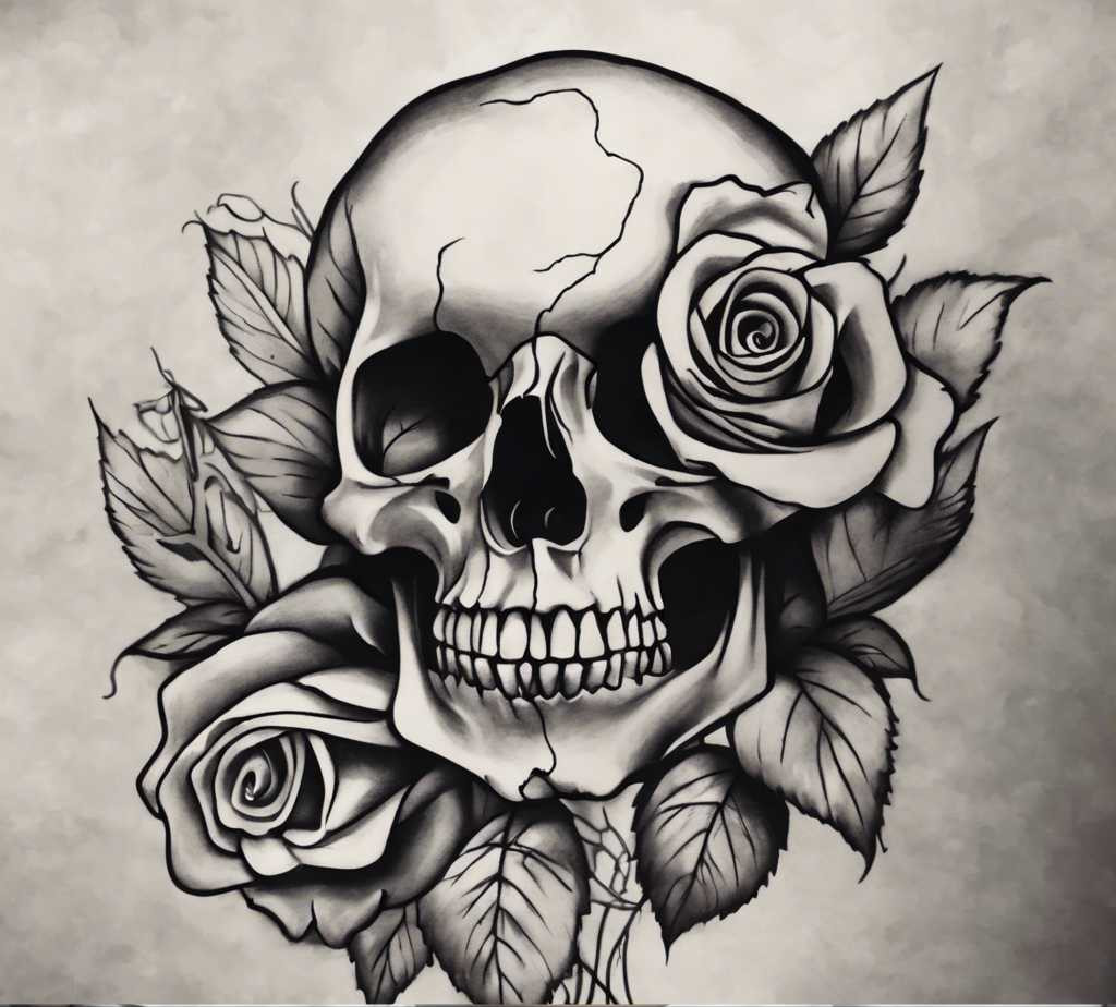 Skull encircled in rose tattoo